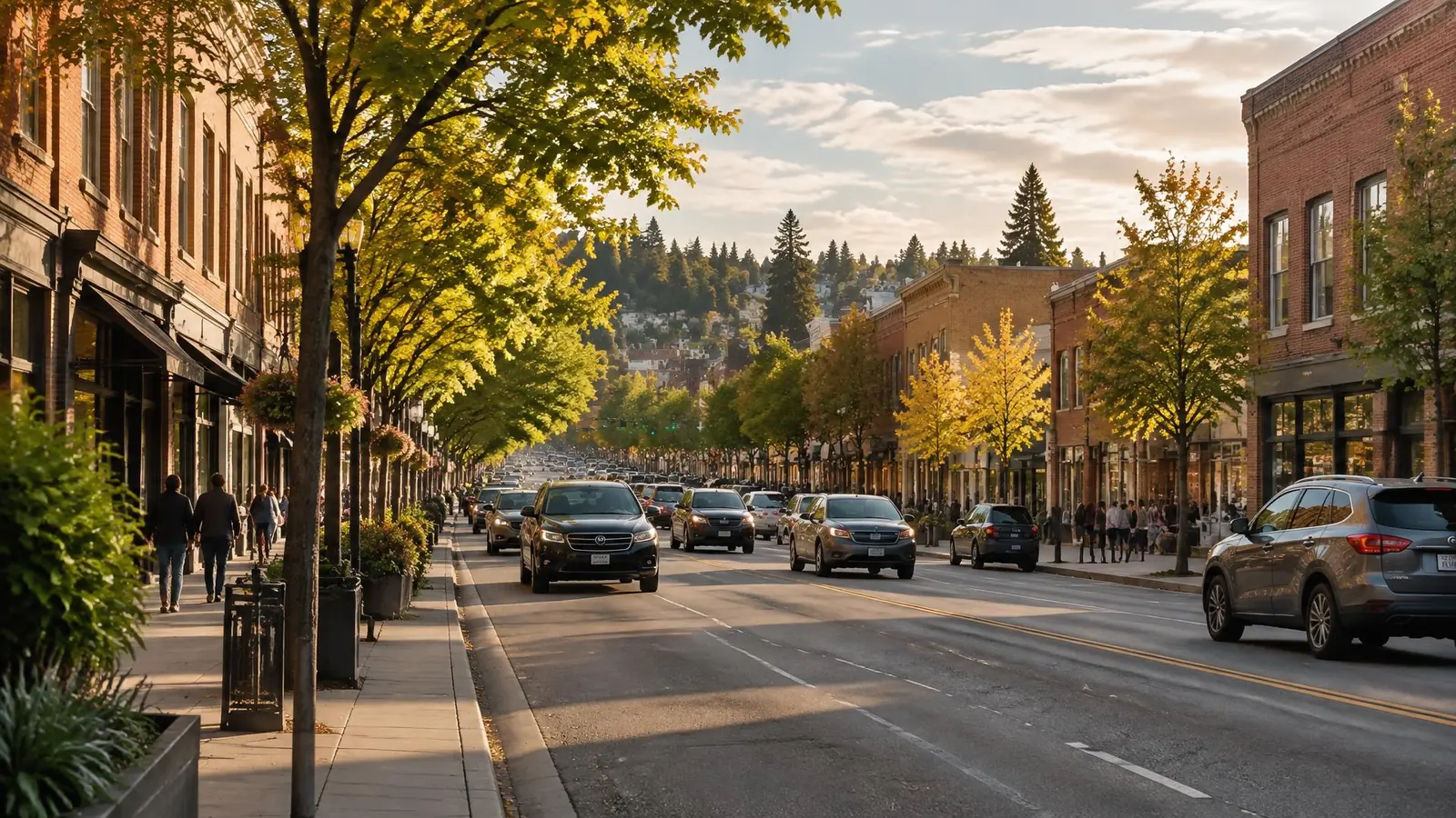 A scenic view of Lake Washington from Seward Park with the Mount Baker neighborhood in the distance and trees in the foreground.